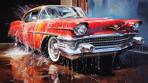 Premium AI Image | Sparkling Clean Car at the Car Wash oil painting