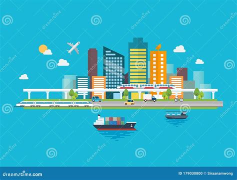 Cityscape with Infrastructure and Transportation Stock Vector ...