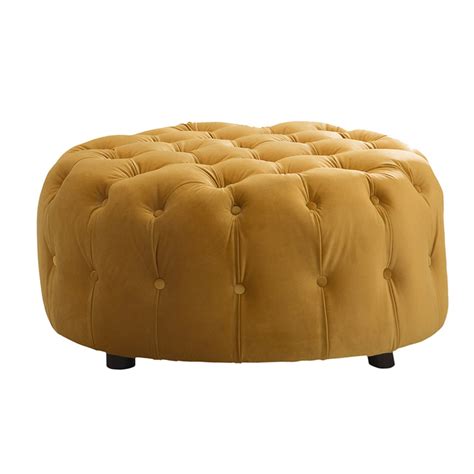 Darby Round Footstool - Mustard | Wide Range of Sofas & Stools Available