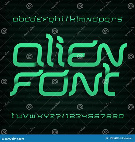 Alien Font. Abstract Alphabet Typeface. Fancy Type Letters and Numbers Stock Vector ...