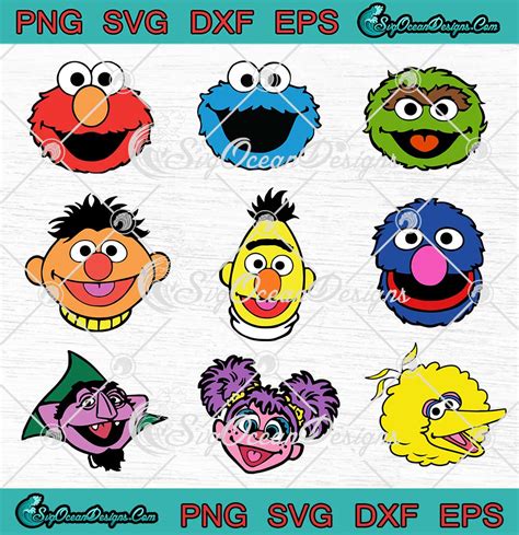 Sesame Street Cartoon Characters Bundle SVG PNG EPS DXF Cricut Cameo ...