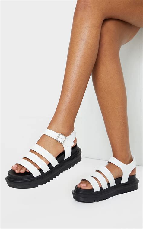 White Contrast Chunky Gladiator Sandals | PrettyLittleThing USA