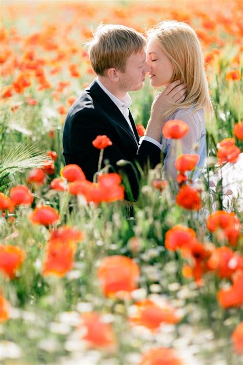 Poppy Wedding Bouquet +Blue Gown For A Pre-Wedding In A Poppy Field