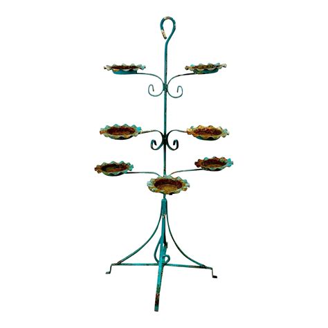 Antique Victorian Wrought Iron Verdigris 7-Tier Outdoor Garden Plant Stand | Chairish