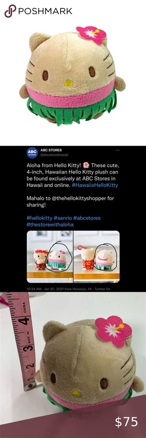 Hello Kitty x Hawaii 2021 Round Hawaiian Tan Kitty Plush 4” ABC ...