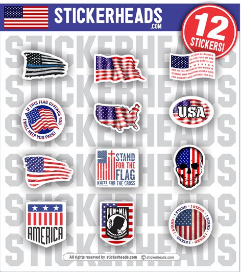 USA US Flag - Patriotic - 12 Pack Stickers – Stickerheads Stickers