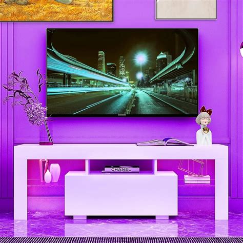 LED TV Stand and Coffee Table Set, White, Space-Saving - Cave Supplies