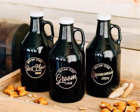 Set of 5 - Custom Engraved Beer Growler, Groomsmen Beer Growler 32oz ...