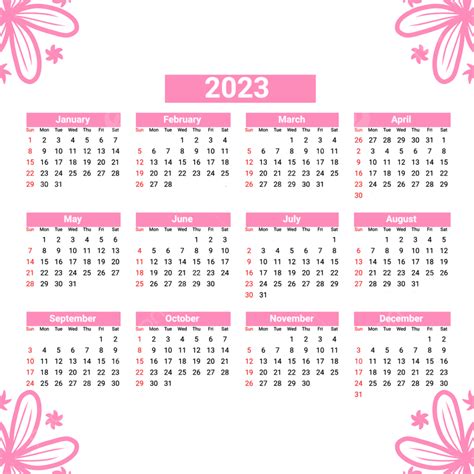 2023 Calendar Pink Colour Png Citypng | Images and Photos finder