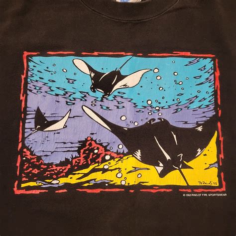 Vintage Habitat Black Manta Ray T-Shirt Size XL Fade … - Gem