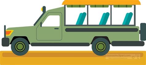 Travel Clipart-open green safari truck with top for shade clipart