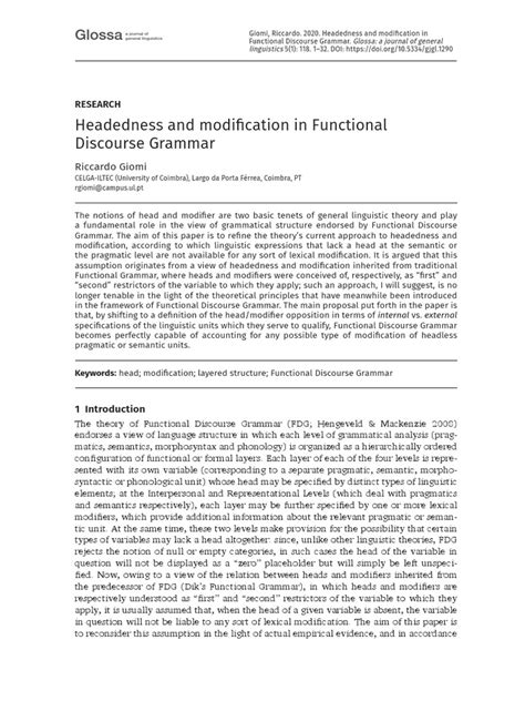 Headedness and Modification in Functiona | Download Free PDF | Phrase | Linguistics