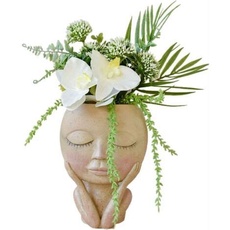 Face Flower Pot, Resin Succulent Planter Pot Creative Flower Pot Human Head Vase with Drainage ...