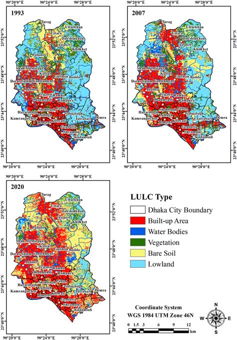 Land cover map of Dhaka City for the years a 1993, b 2007 and c 2020 ...