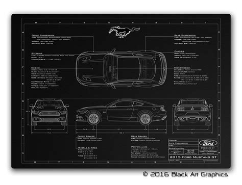 Vehicle Blueprint (New) - 2015-2016 Mustang 2017 Ford Mustang, Mustang Gt500, Car Prints ...