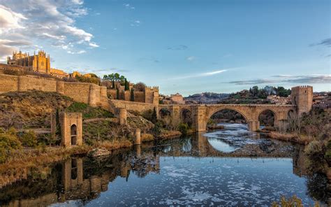 Wallpaper Spain, Toledo, bridge, river, city, grass 1920x1200 HD Picture, Image