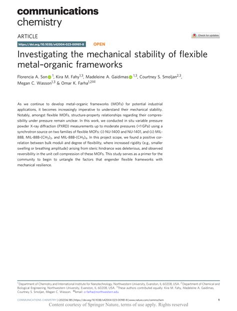 (PDF) Investigating the mechanical stability of flexible metal–organic ...