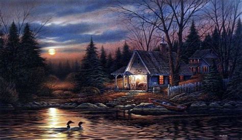 Terry Redlin Quiet Of The Evening | Terry redlin, Cabin art, Lake art