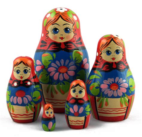 Traditional Matryoshka Wooden Russian Nesting Dolls with Flowers Drawing, 5pc - $13.45 USD ...