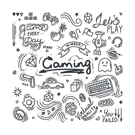 Gaming doodle set. Vector illustration 13738904 Vector Art at Vecteezy