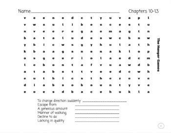 Hunger Games: Vocabulary w/ Definitions, Pictures and Word Searches