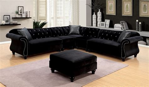 CM6158BK Jolanda Black Traditional Sectional Sofa - Luchy Amor Furniture
