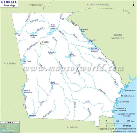 Georgia Rivers Map, USA | Map, Usa map, River