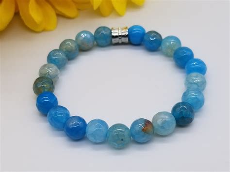 Blue Faceted Natural Agate Bracelet