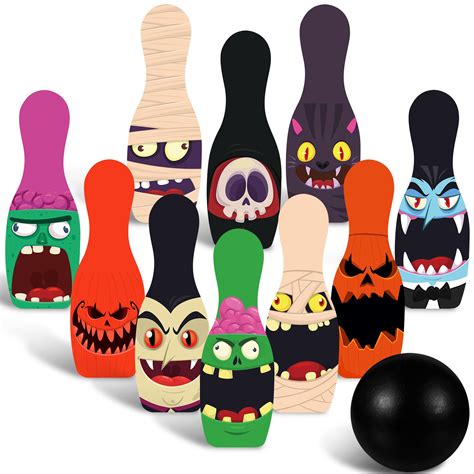 Glimin Halloween Bowling Set Lawn Bowling Games Set Wooden Bowling Set Include 1 Halloween ...