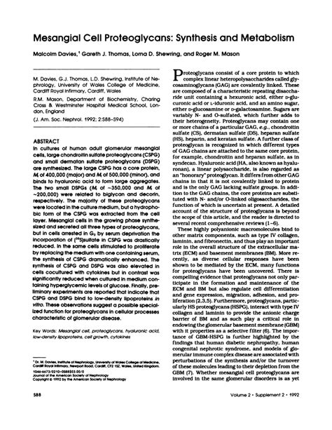 (PDF) Mesangial cell proteoglycans: Synthesis and metabolism