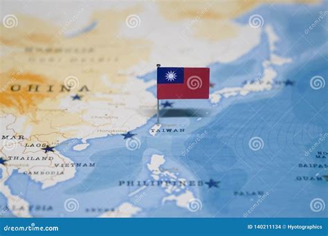 The Flag of Taiwan in the World Map Stock Photo - Image of flag ...