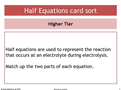 Half equations worksheet | Card sort | KS4 chemistry | Teachit