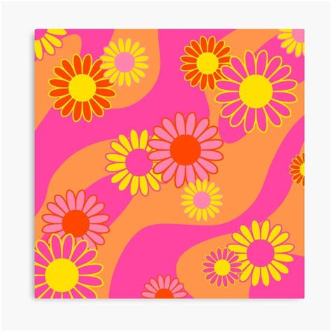 Retro 70s flower power pink canvas print by filosofiastudio – Artofit