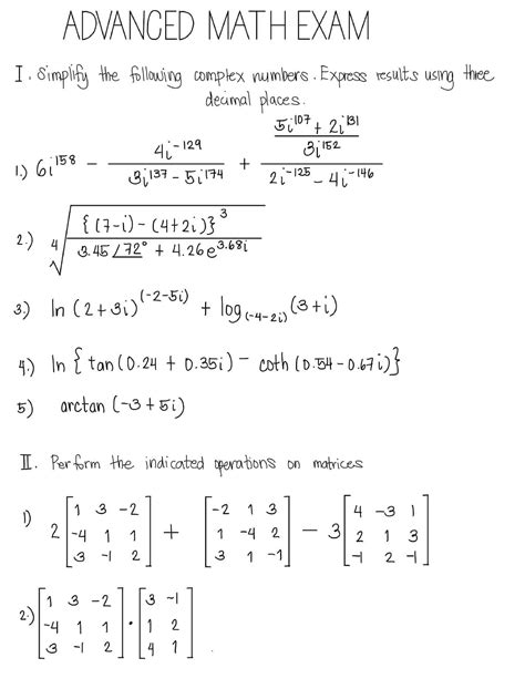 SOLUTION: Advance math exam with answer key - Studypool