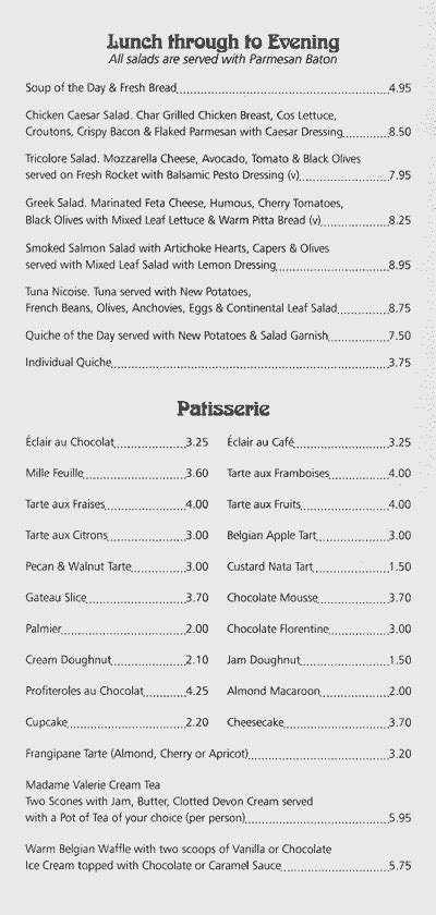 Daily Info - Patisserie Valerie, Oxford. Menus.