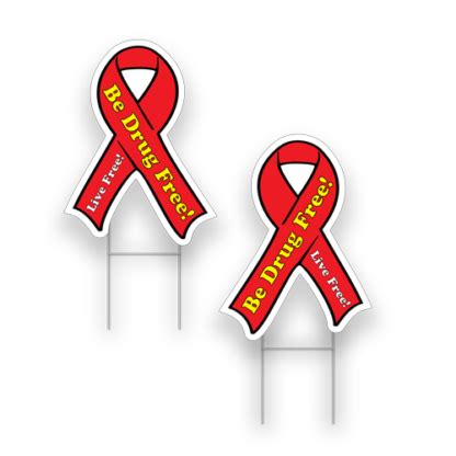 "Be Drug-Free!" Awareness Ribbon Yard Signs - Red Ribbon Week