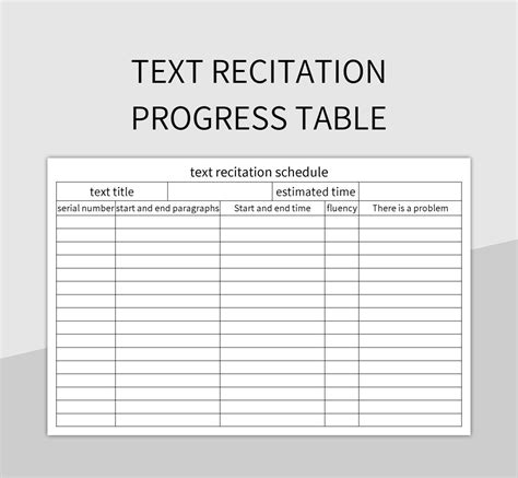 Text Recitation Progress Table Excel Template And Google Sheets File For Free Download - Slidesdocs