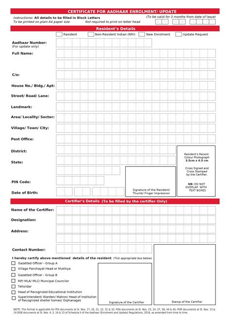 Certificate for aadhaar enrolment update – Artofit