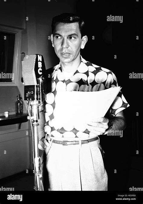 DRAGNET, candid of Jack Webb, broadcasting his radio show, 1949-1956 ...