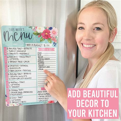 Weekly Meal Planner Dry Erase Board for Refrigerator - Floral Magnetic Weekly Menu Board for ...