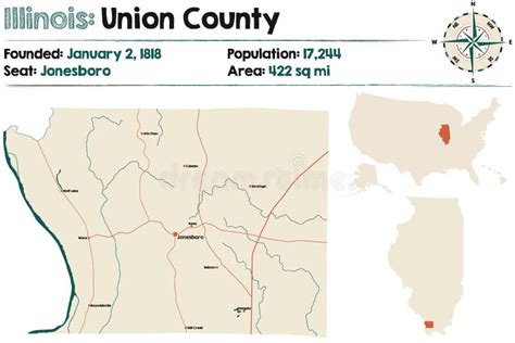 Map of Union County in Illinois Stock Vector - Illustration of colors ...