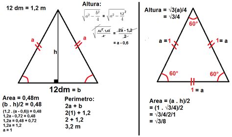 A. el perímetro de un triangulo isósceles cuyo lado no congruente mide 12 dm y el área es 0,48 ...