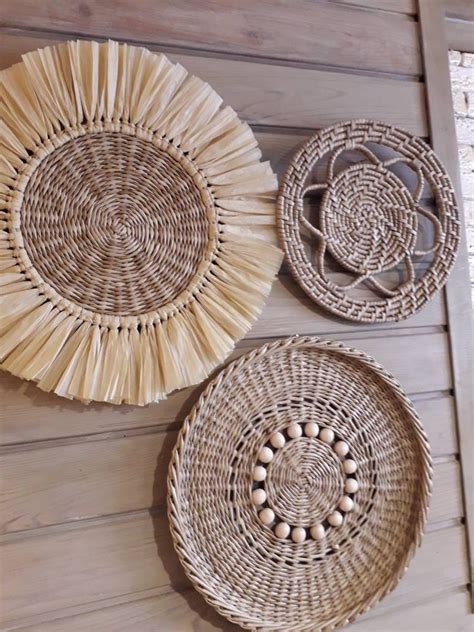 Boho Wall Art. Set of 3 Wall Baskets. Wicker Round Bowl. Wicker Wall ...