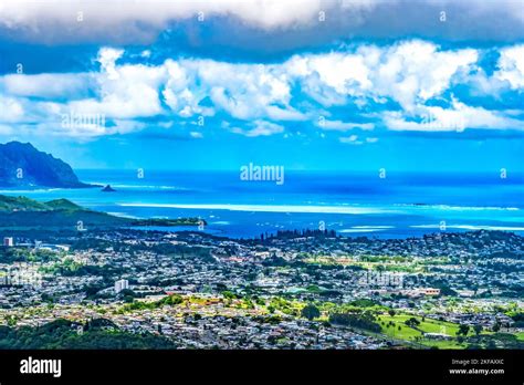 Colorful Kaneohe City Nuuanu Pali Outlook Green Koolau Mountain Range Oahu Hawaii Built 1958 ...