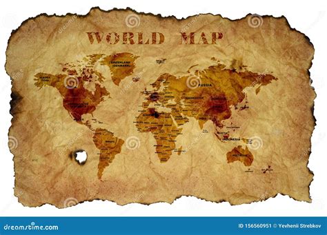 World Map on Old Parchment with Country Names Stock Image - Image of ...