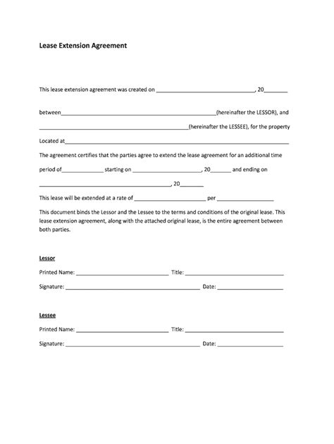 Residential Lease Extension Agreement Form - Printable Form, Templates ...