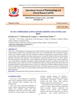 In vitro Antihistaminic Activity of hydro-alcoholic extract of Sida ...