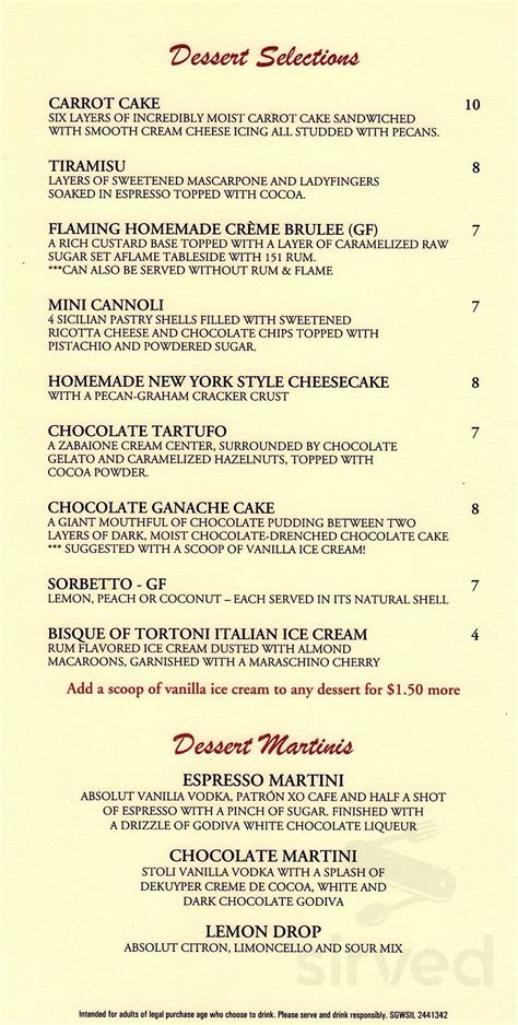 La Zaza Trattoria menu in St. Charles, Illinois, USA