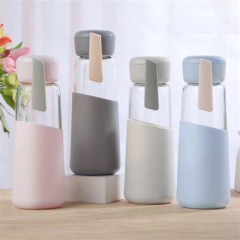 400ml Borosilicate Reusable Water Glass Bottle With Silicone Sleeve ...