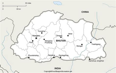 Free Printable Labeled and Blank map of Bhutan in PDF